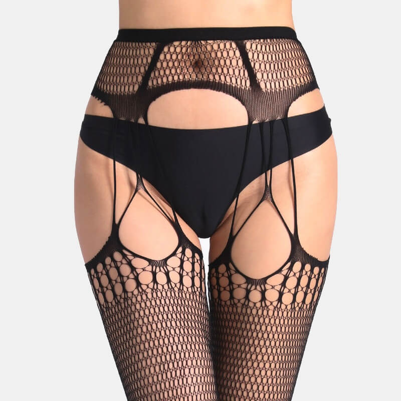 Strappy Fishnet Tights with Built-in Suspender