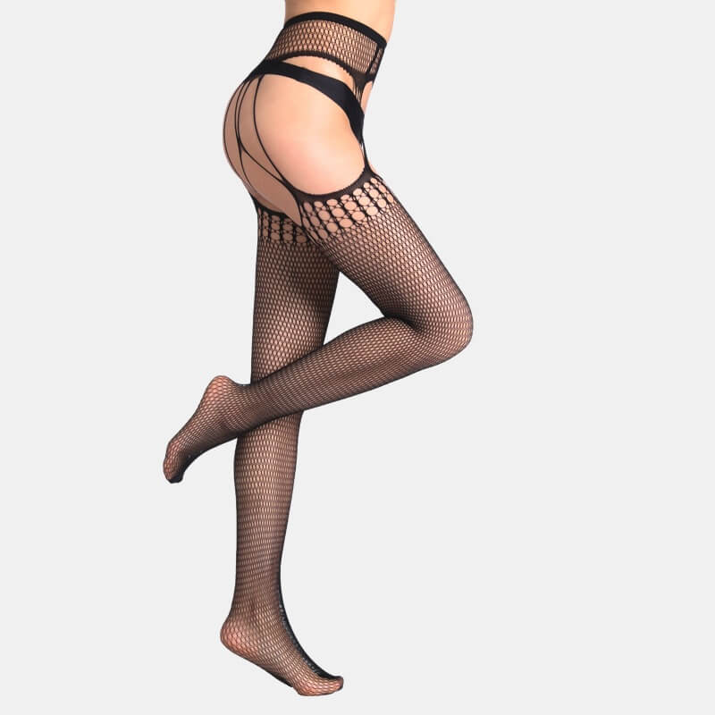 Strappy Fishnet Tights with Built-in Suspender